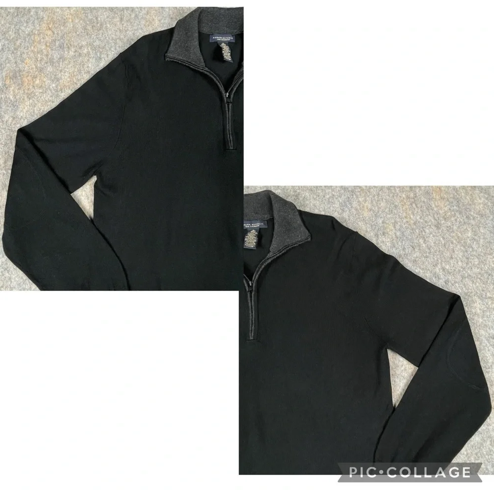 Banana Republic Silk Cashmere Quarter Zip Elbow-Patch Collegiate Sweater Sz M